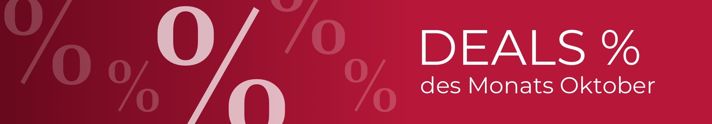 DEALS des Monats Oktober – rote Bannerfläche mit großen und kleinen Prozentzeichen im Hintergrund