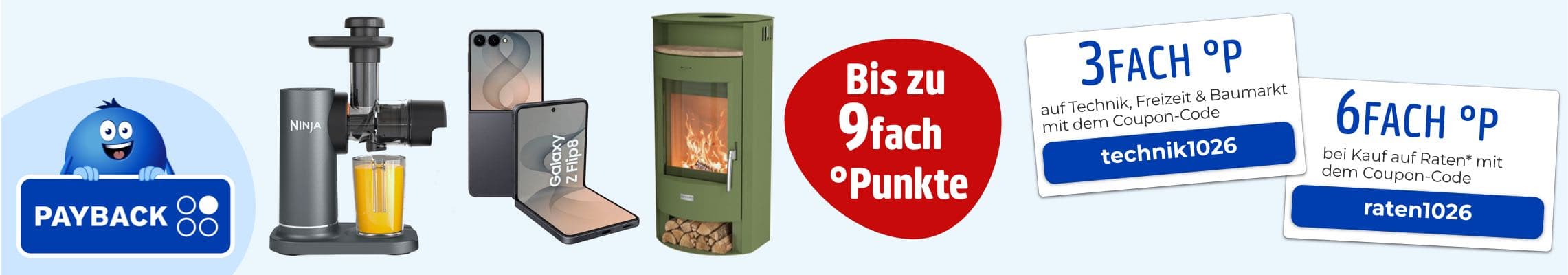 Bis zu 9fach PAYBACK Punkte – Entsafter, Smartphone, Ofen und zwei Coupons mit 3fach und 6fach Punkten