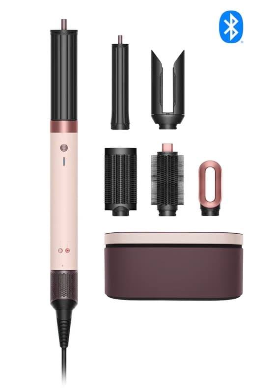 Bluetooth-Haarstyler in Rosé mit fünf Aufsätzen und passender Aufbewahrungsbox in dunklem Ton