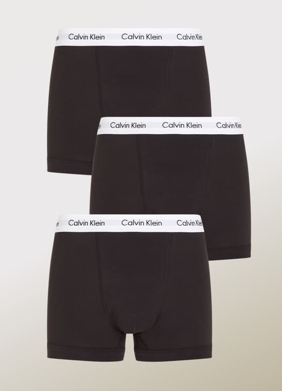 Dreierpack schwarze Herren-Boxershorts mit weißem Bund und Calvin-Klein-Schriftzug