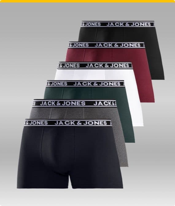 Jack & Jones Herrenboxershorts in verschiedenen Farben, schwarz, rot, weiß, grün, grau, schwarz mit schwarzem Bund