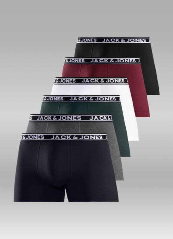 Jack & Jones Herrenboxershorts in verschiedenen Farben, schwarz, rot, weiß, grün, grau, schwarz mit schwarzem Bund
