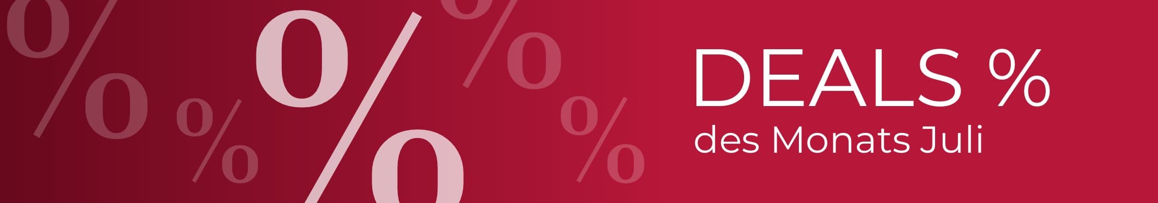 DEALS des Monats Juli – Rote Grafik mit großen Prozentzeichen