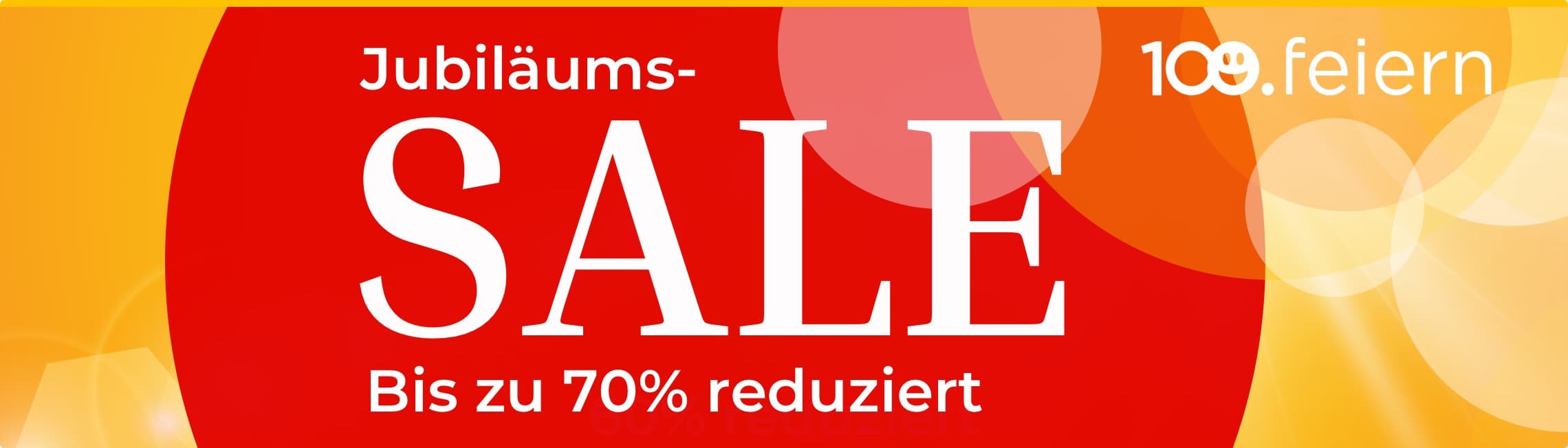 Jubiläums-SALE bis zu 70 % reduziert – Bunte Kreise auf rotem und gelbem Hintergrund
