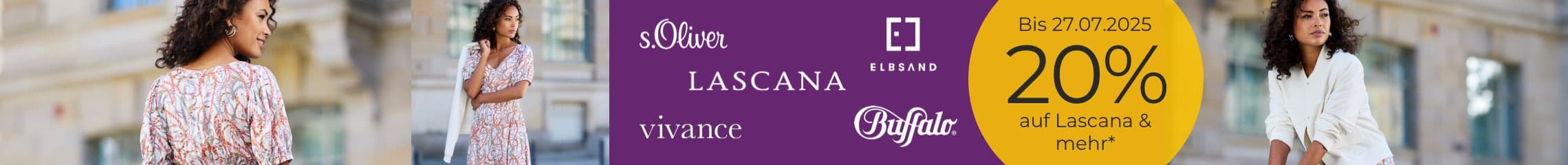 Bis 27.07.2025: 20 % auf Lascana & mehr – gilt auf die Marken Lascana, s.Oliver, vivance, Elbsand, Buffalo