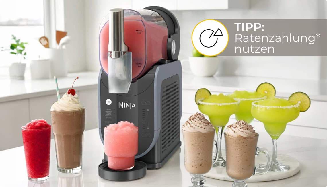 TIPP: Ratenzahlung* nutzen – Ninja Eismaschine auf Küchentheke mit verschiedenen gefrorenen Getränken