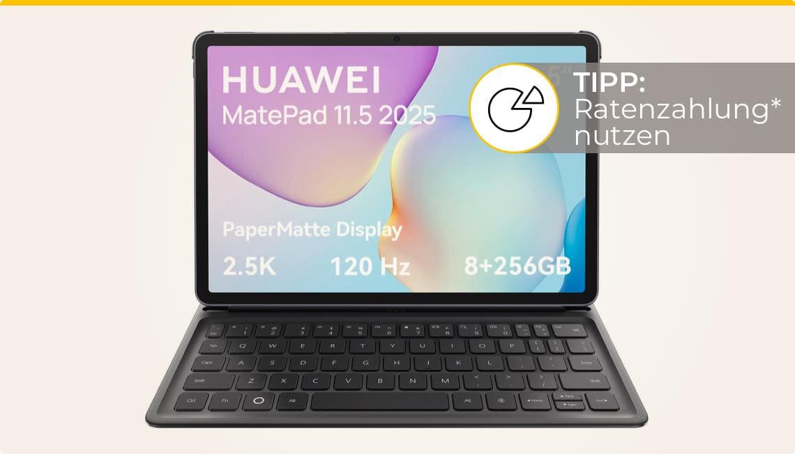 TIPP: Ratenzahlung nutzen – Huawei MatePad 11.5 2025 mit PaperMatte Display, 2.5K, 120 Hz, 8+256 GB, auf Tastatur-Dock