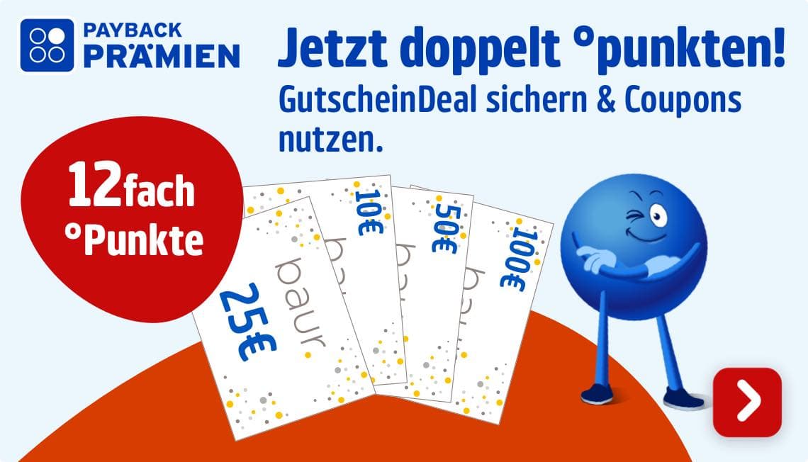 12fach °Punkte – Jetzt doppelt °punkten! GutscheinDeal sichern & Coupons nutzen.