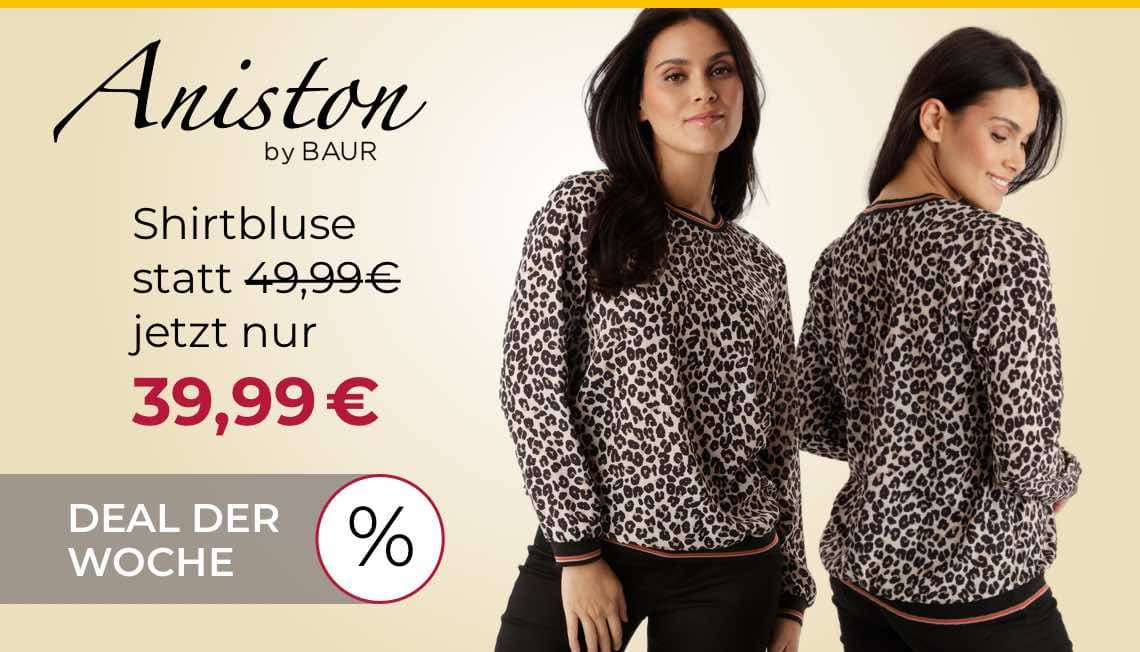Shirtbluse statt 49,99 € jetzt nur 39,99 € – zwei Frauen in Leopardenmuster-Bluse, eine von vorne und eine von hinten