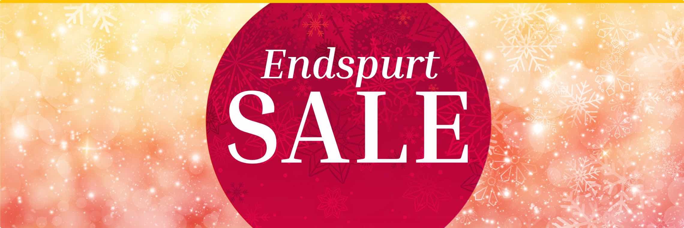 Endspurt SALE – Schneeflocken-Hintergrund in Gelb und Rot.