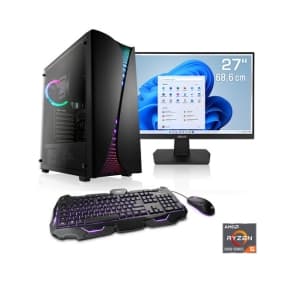 27" Monitor, Gaming-PC mit RGB-Beleuchtung, Tastatur und Maus, AMD Ryzen 5 Logo