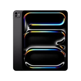 Tablet mit farbenfrohem, abstraktem Muster auf dem Bildschirm, Kamera links oben