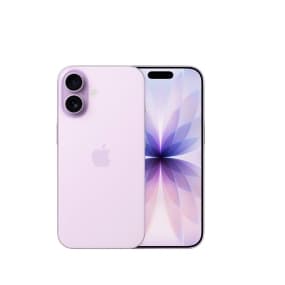 Zwei lilafarbene iPhones, Vorder- und Rückseite gezeigt, Display mit blumigem Hintergrund.