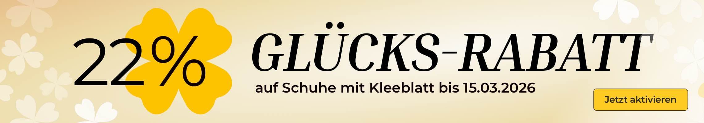 22 % Glücks-Rabatt auf Schuhe mit Kleeblatt bis 15.03.2026 – Jetzt aktivieren