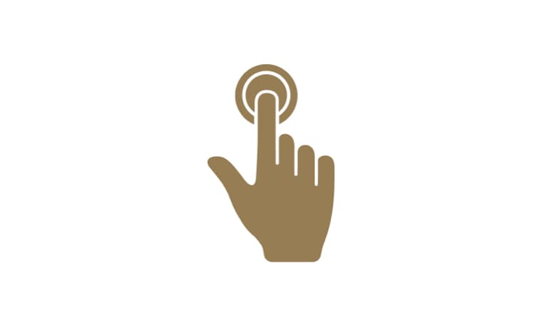 Symbol einer Hand, die mit dem Zeigefinger auf einen runden Knopf tippt