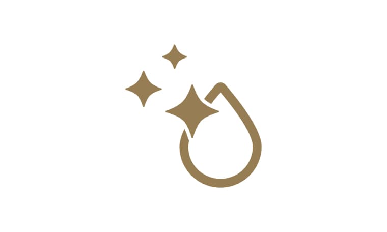 Symbol mit Tropfen und funkelnden Sternen auf weißem Hintergrund