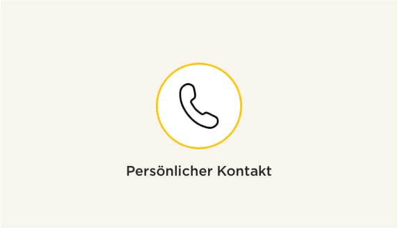 Persönlicher Kontakt – Telefonsymbol in gelbem Kreis auf hellem Hintergrund