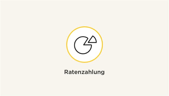 Ratenzahlung – Symbol mit Kreisdiagramm und abgetrenntem Stück im gelben Kreis
