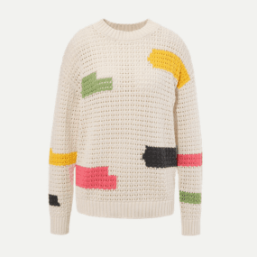 wei0er Baumwoll Pullover mit bunten Flecken