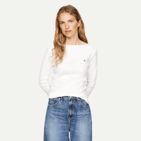 weißes langarm Baumwollshirt