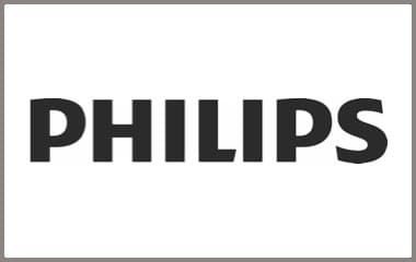 PHILIPS Logo in schwarzer Schrift auf weißem Hintergrund
