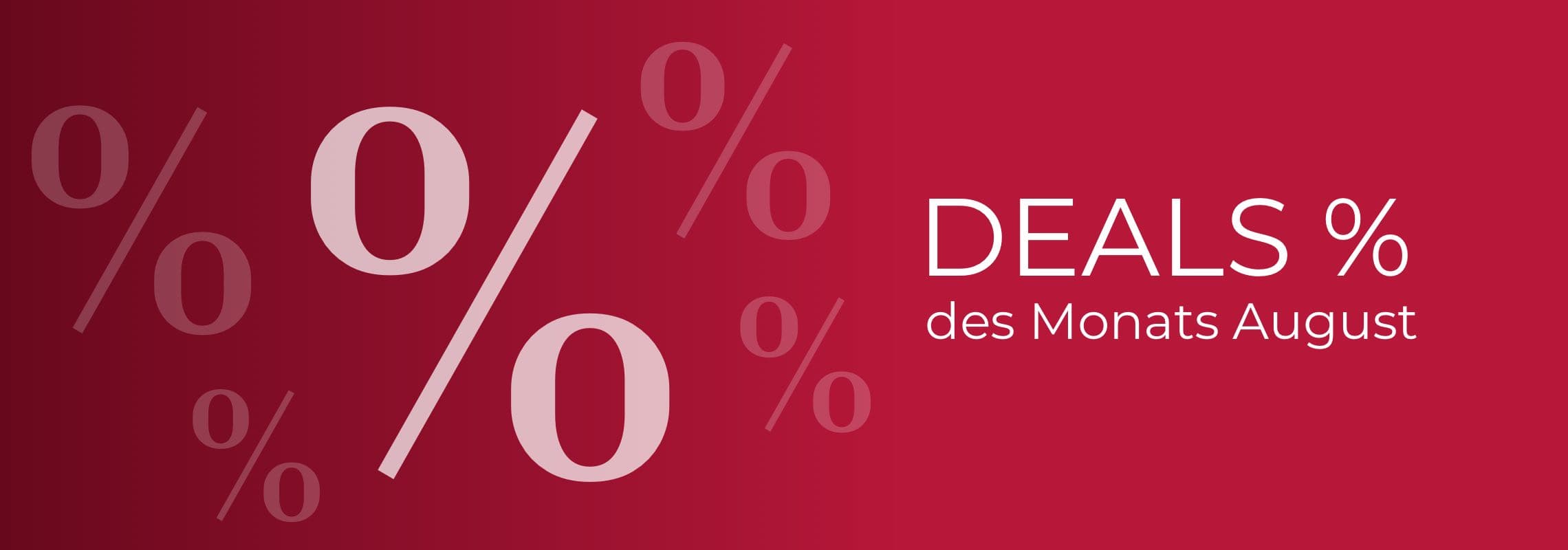 DEALS des Monats August – Rote Grafik mit großen Prozentzeichen