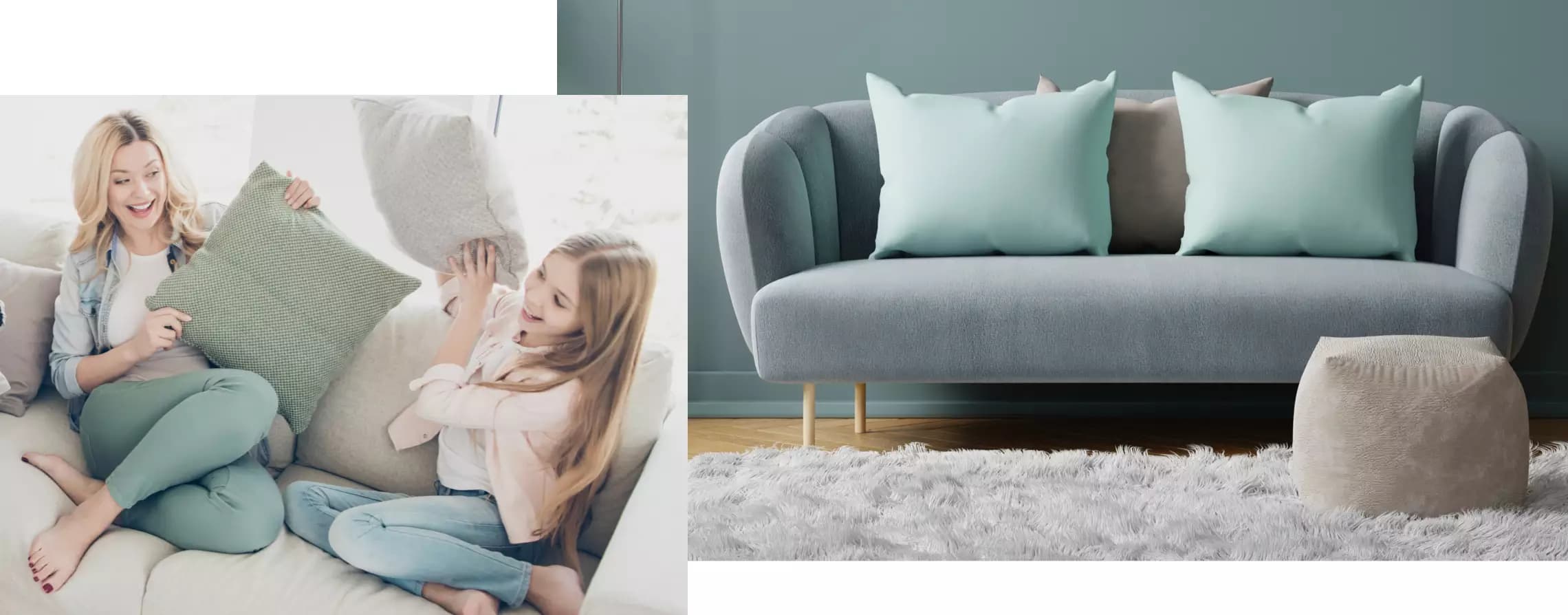 Sofa mit Kissen dekorieren ▷ Grau, braun & schwarz