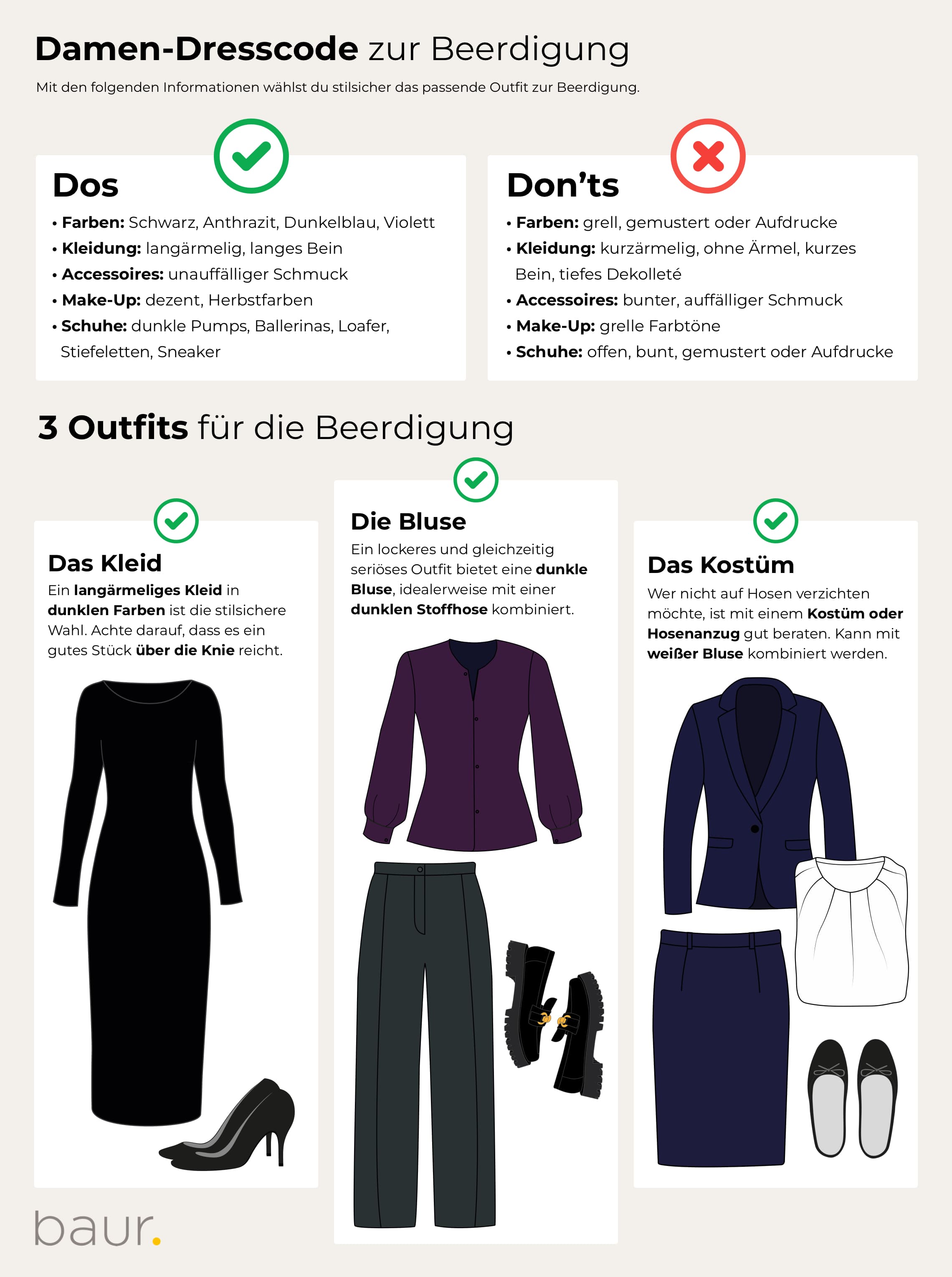 Infografik zum Herunterladen Damen-Dresscode zur Beerdigung