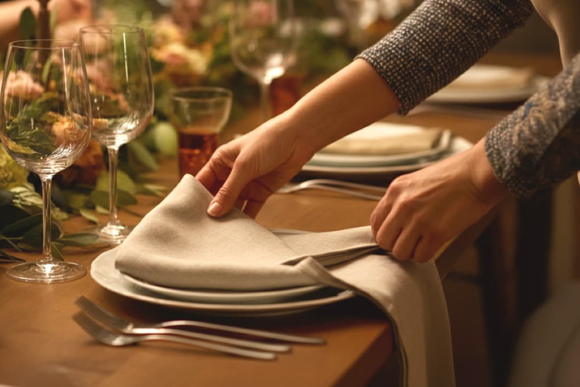 Bestecktaschen aus Servietten ▷ falten und rollen