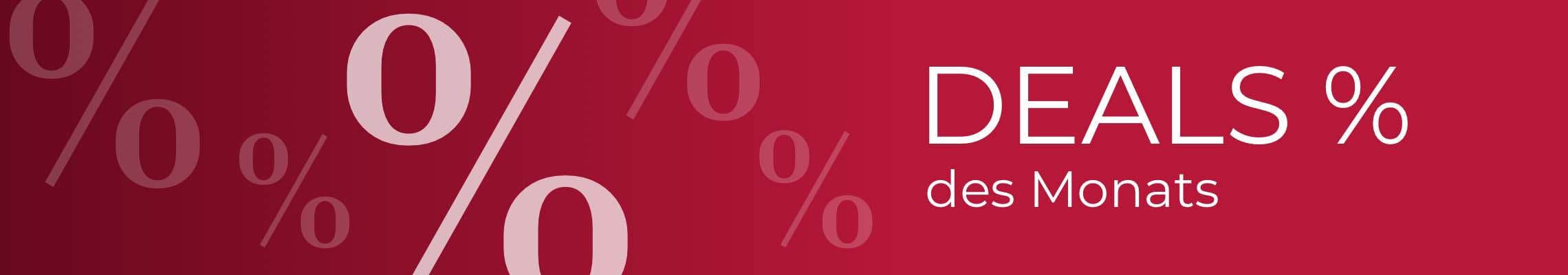 DEALS des Monats – roter Hintergrund mit Prozentzeichen