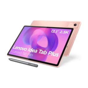 Lenovo Idea Tab Plus 12.1" 2.5K – Tablet in Rosa mit Stylus, Vorder- und Rückansicht