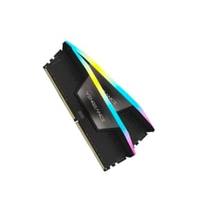 Zwei Corsair Vengeance DDR5 RAM-Module mit RGB-Beleuchtung, schwarzes Design