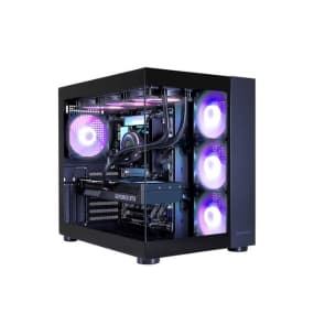 Gaming-PC mit RGB-Beleuchtung und Sichtfenster, mehrere Lüfter sichtbar