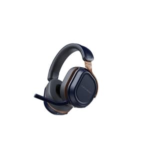 Dunkelblauer Gaming-Headset mit Mikrofon, seitliche Ansicht