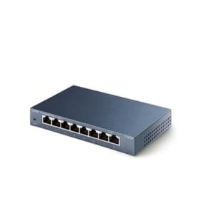 Netzwerk-Switch mit 8 Ethernet-Ports, rechteckiges Design, dunkelgraue Farbe