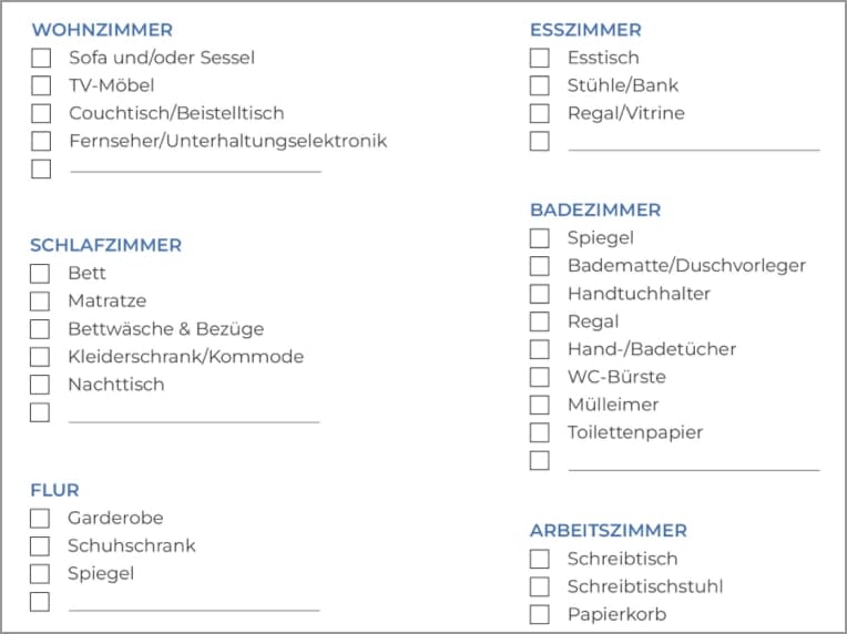 Checkliste für die erste Wohnung auf einen Blick