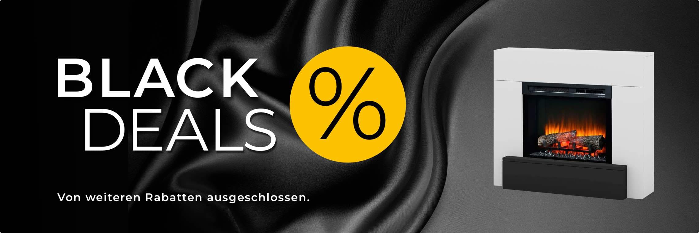 BLACK DEALS – Von weiteren Rabatten ausgeschlossen. Bild eines elektrischen Kamins mit leuchtenden Holzscheiten.