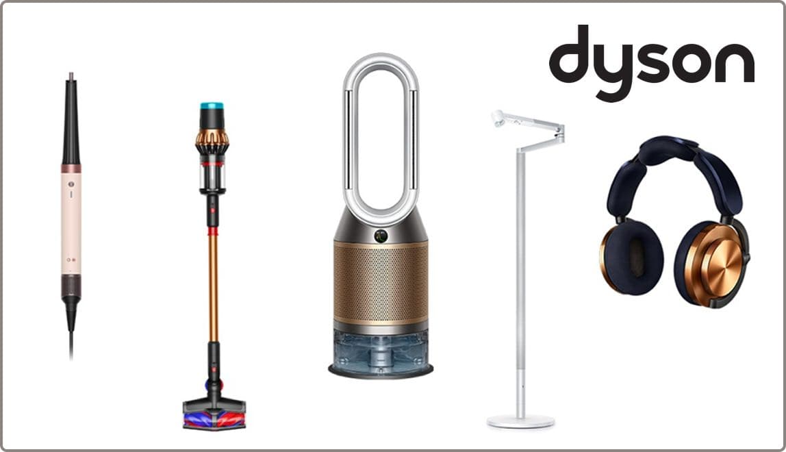 Dyson – Haarstyler, Staubsauger, Luftreiniger, Stehlampe und Kopfhörer in einer Reihe