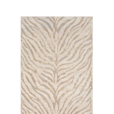 Teppich mit stilisiertem Zebramuster in Beige und Creme.