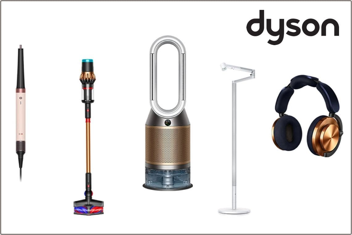Dyson – Haarglätter, Staubsauger, Luftreiniger, Lampe und Kopfhörer in einer Reihe