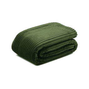 Dunkelgrüne softe Wohndecke in Cordoptik.