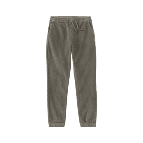 Olivegrüne Jogginghose mit elastischem Bund und Kordelzug. Taschen an den Seiten, Bündchen an den Beinabschlüssen.