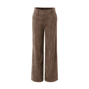 Braune weite Cordhose, vorne zugeknöpft, mit zwei Seitentaschen.