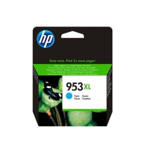 Save more. Print 2x more pages! HP 953XL cyan ink cartridge packaging with butterfly image