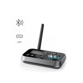 Bluetooth und USB-C Symbol – Kompaktes Gerät mit Display und Antenne