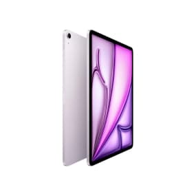 Tablet mit lila Bildschirm und weißer Rückseite, seitliche Ansicht.