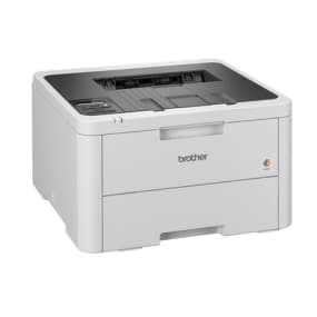 Grauer Brother-Drucker mit Papierfach vorne und Bedienfeld oben, Modellnummer nicht sichtbar.