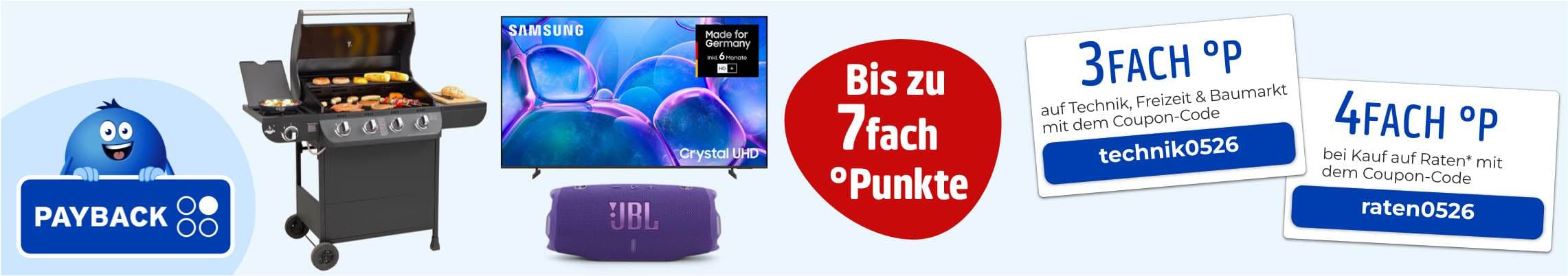 Bis zu 7fach Punkte – Payback Aktion mit Grill, Fernseher, Lautsprecher und Coupons für 3fach und 4fach Punkte