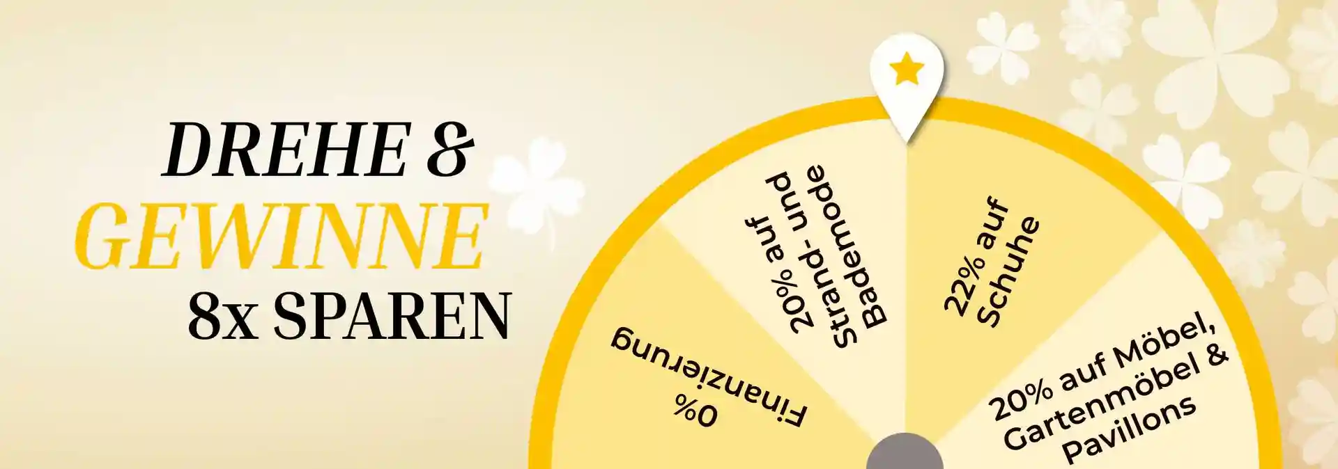 Drehe & gewinne – Glücksrad mit Rabatten auf Strandmode, Schuhe, Möbel, Gartenmöbel, Pavillons und Finanzierung