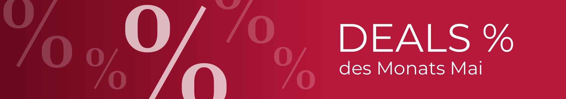 DEALS des Monats Mai – Rote Grafik mit großen Prozentzeichen
